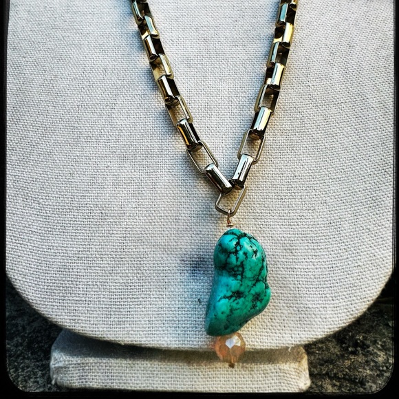 Large box link necklace with large stone nugget - Picture 1 of 6